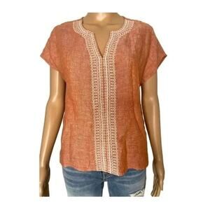 House of Harlow 1960 Orange Embroidered Linen Top Small Boho EUC